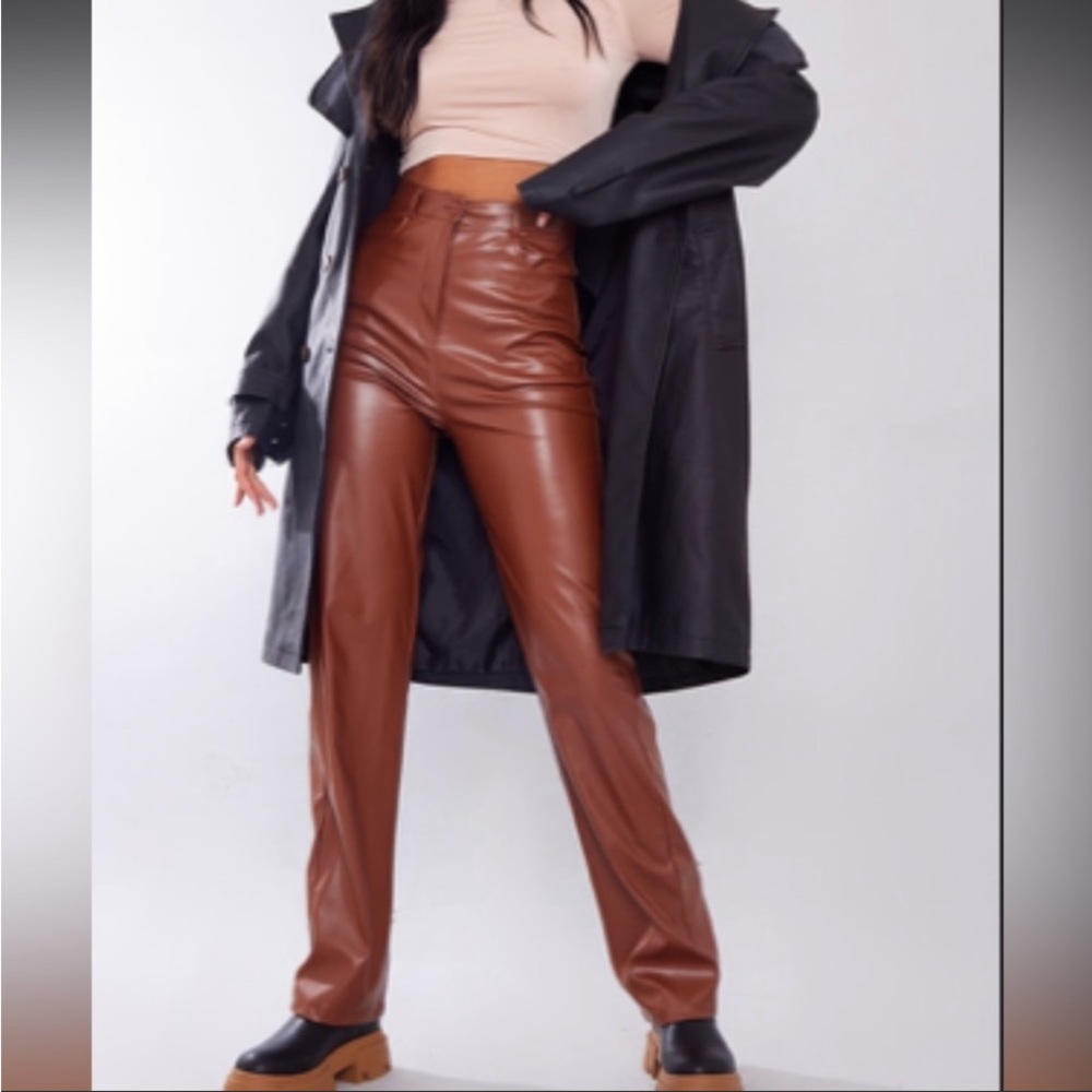 NWT Chocolate Faux Leather Tall Straight Leg Pants